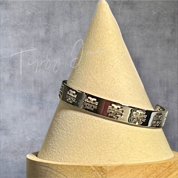 NEW!  Tory Burch Silver Logo T Pierced Logo Cuff Bracelet - Picture 3 of 4